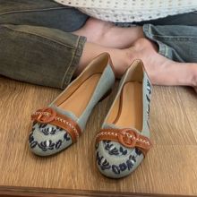 2025新款牛仔布玛丽珍单鞋女士舒适百搭皮带扣浅口圆头低跟平底鞋