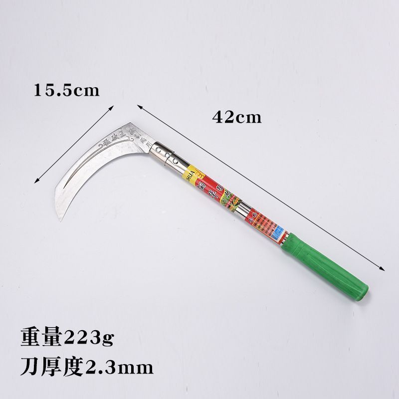 農業用の長い柄の鎌、草刈りナイフ、屋外用の二重目的のトウモロコシと小麦の刈り取り、鋭い山の開拓、除草、キャンプ用|undefined