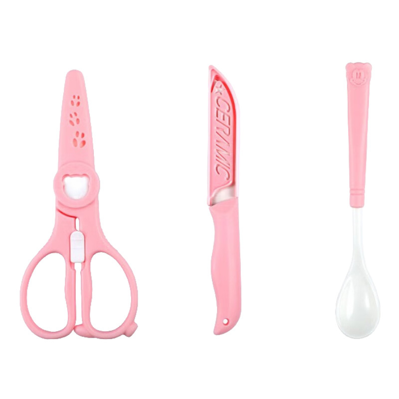 Tijeras para bebés portátiles tijeras para bebés herramientas tijeras de cerámica cortadora de carne comida para niños set cucharas