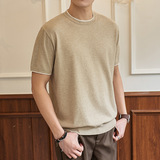 ZY8116-MW简约高级感上衣宽松休闲T恤美式假两件短袖针织衫，男装针织衫/毛衣，星座614