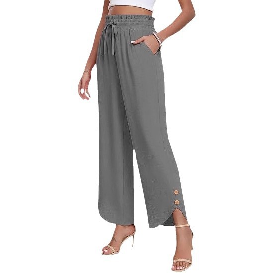 Women's High-Waisted Wide Leg Trousers Casual Drawstring Loose Business Style Adjustable Fit Bottoms_ecoleips.com