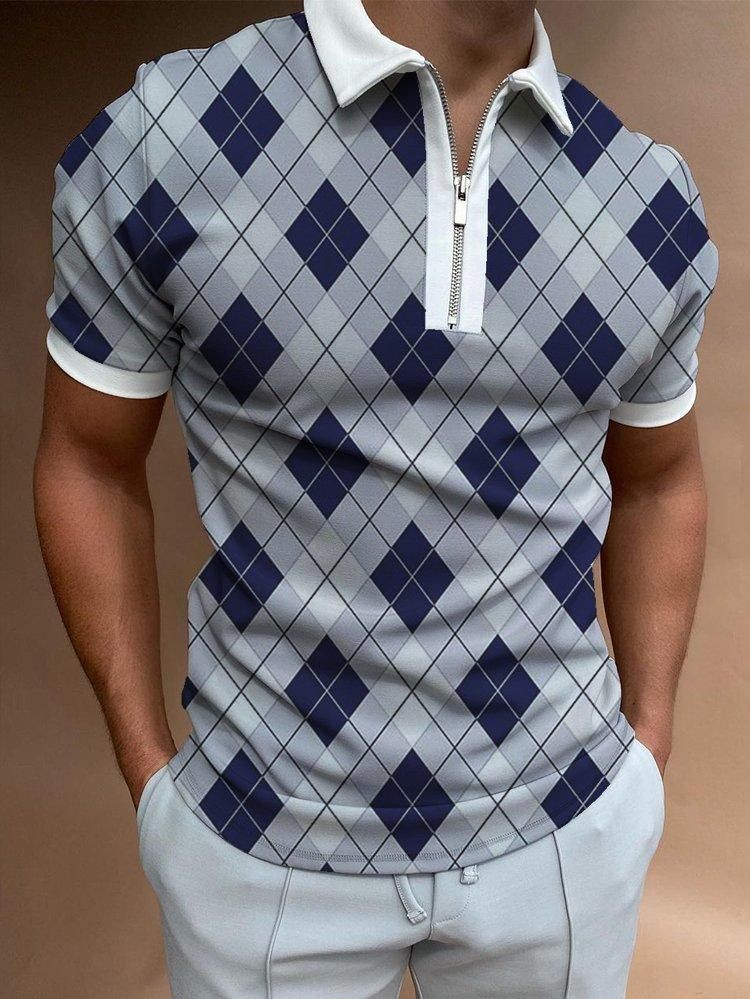 Deportes de verano para hombres, solapa suelta transpirable, cremallera de manga corta, chaqueta de polo, camisa POLO de todo fósforo, impresión 3D de moda