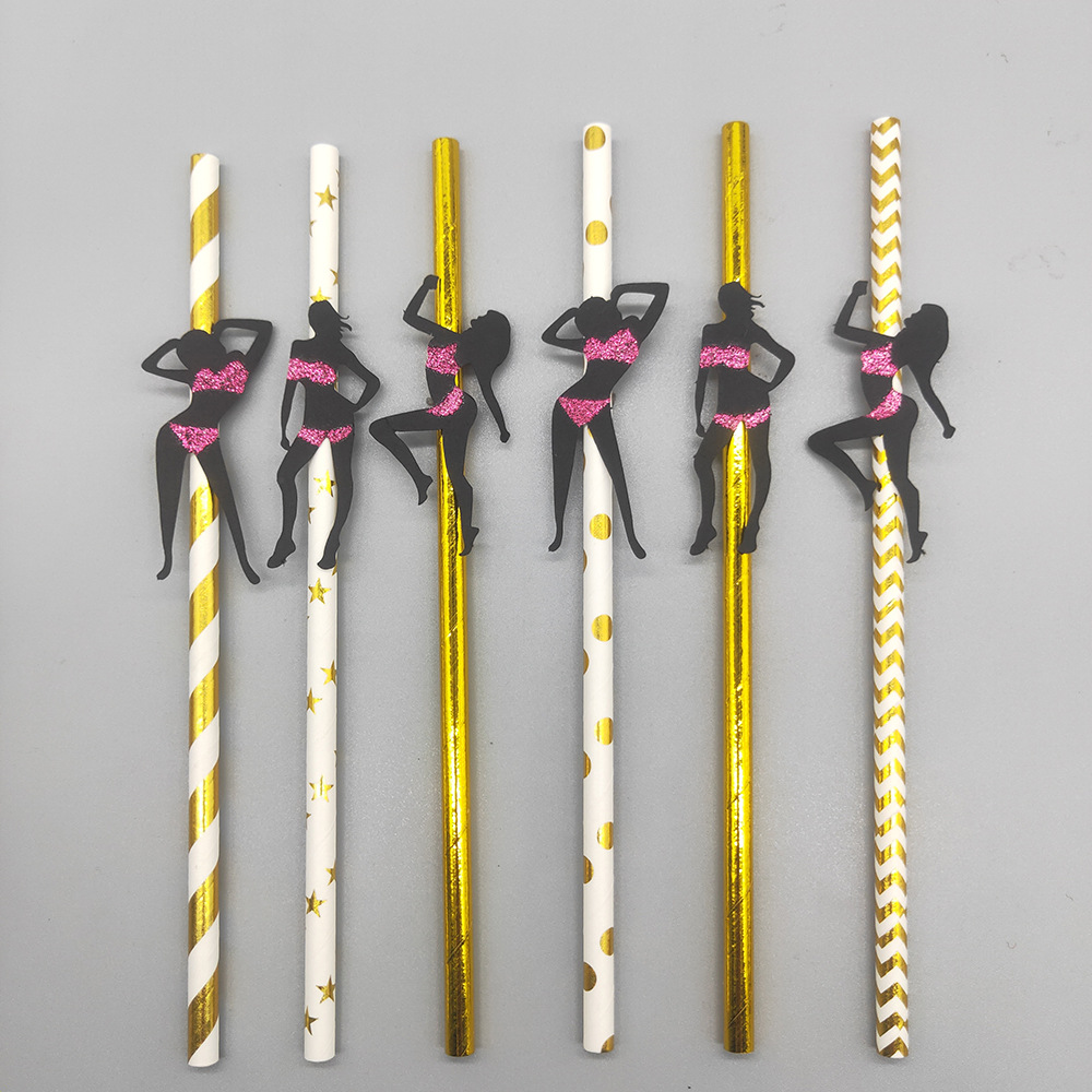 Barra de baile de las mujeres sola fiesta paja postre decoración de la torta paja tarjeta pegajosa paja tubo recto tubo potable