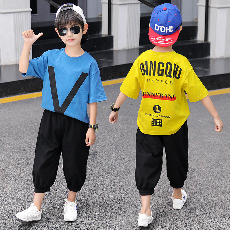 洋气新款韩版儿童短袖套装帅气男童休闲t恤中大童运动两件套夏季