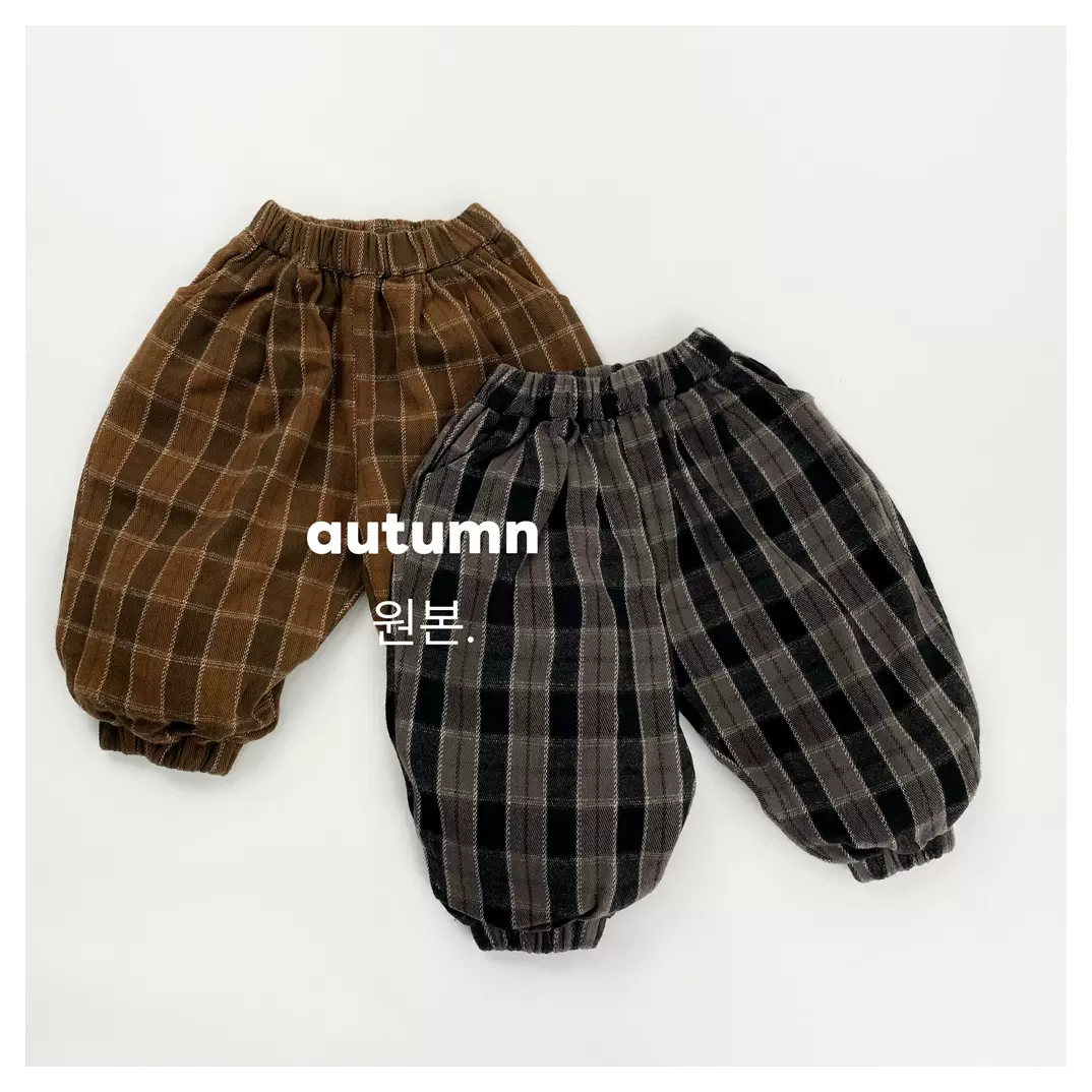 韩版复古系儿童格子长裤秋季新款男女童宽松洋气灯笼裤宝宝休闲裤