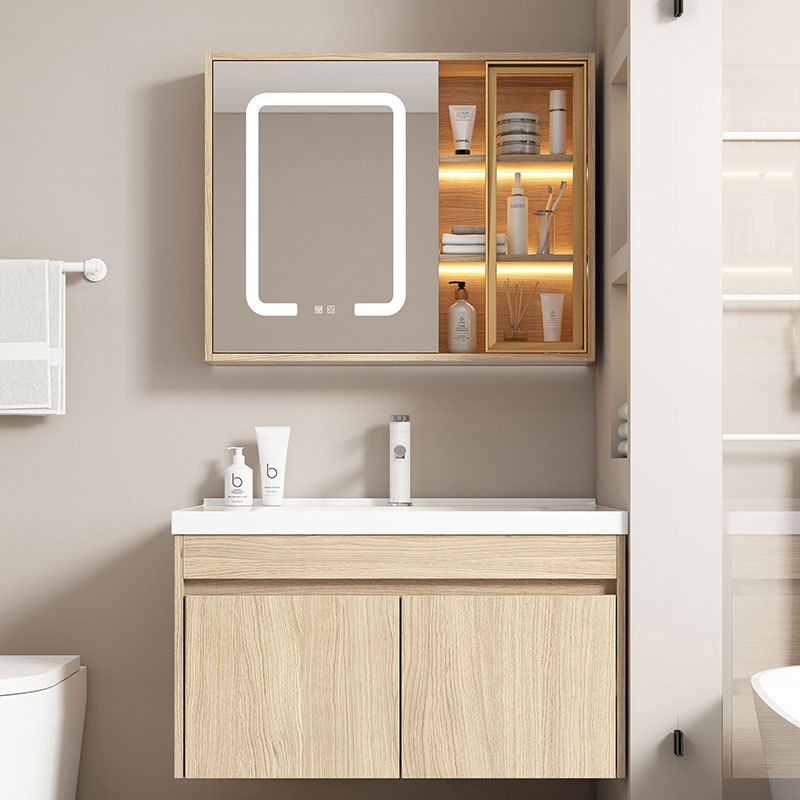 Elegante gabinete de baño combinación de madera maciza moderno minimalista lavabo mesa de lavado gabinete mesa de lavado baño Baño traje de baño
