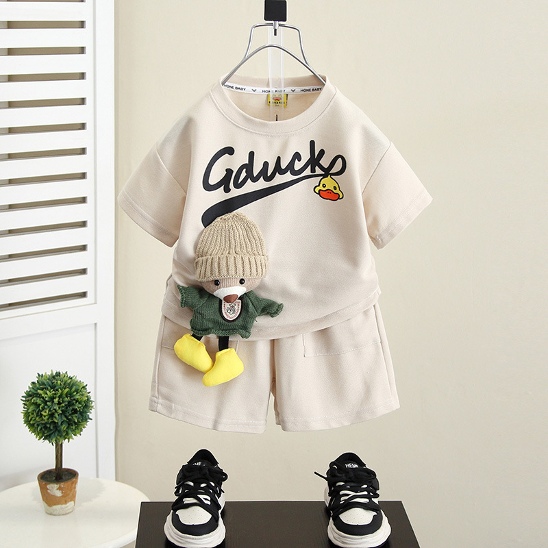 5399 Traje de verano para niños 2025 nuevo estilo bebé guay verano estilo fino de manga corta para niños estilo de verano de media manga de calle frita