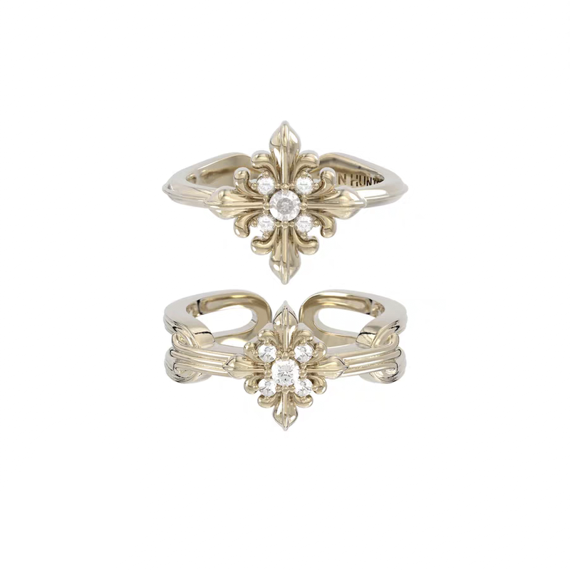 Sanhong Jewelry's same style large iris double-layer ring for women, French retro light luxury coffee gold jewelry with a high-end feel for women