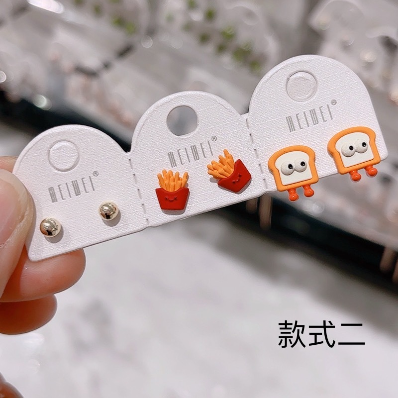 Meimei ファッション韓国スタイルの小さな新鮮なイヤリング 1 カード 3 ペアの組み合わせ小さなイヤリングカラフルなオイル滴下漫画シルバー針女性用|undefined