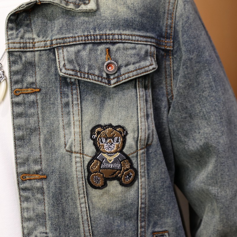Bear Tide bordado chaqueta de vaquero hombre otoño invierno nuevo suelto con solapa casuales chaqueta de locomotora