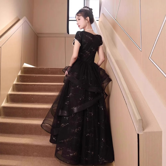 Black Square-Neck Evening Dress, Summer New Style, Light Luxury and High-End Adult Ceremony Dress, Banquet Style Dress