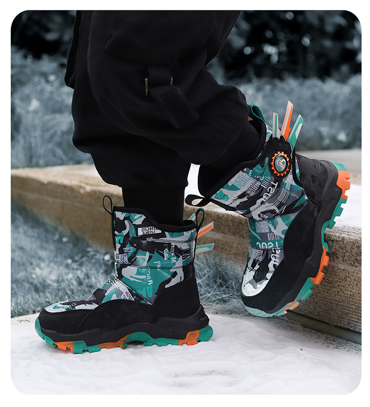 Bottes de neige Northeast pour enfants avec velours épais, chaussures en coton imperméables et antidérapantes pour garçons et filles de taille moyenne et grande_voghion.com