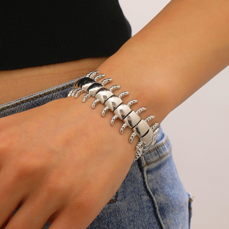 Dark Punk Personalized Bracelet for Men, Hip-Hop Cool Bracelet, a Centipede Metal Bracelet, Niche Jewelry