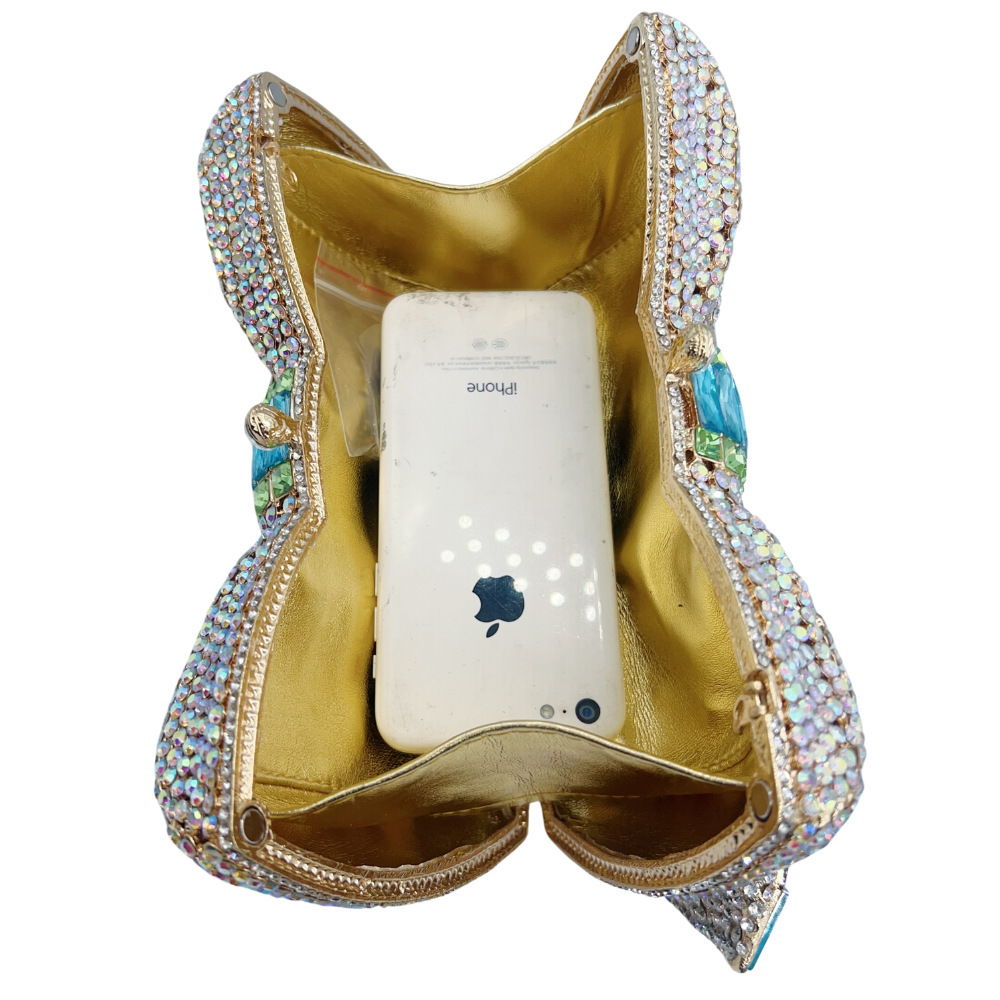 Bolsa de piedra arco nuevo bolso de mano bolso de diamante arco bolso de cena metal bolso de mujer plata
