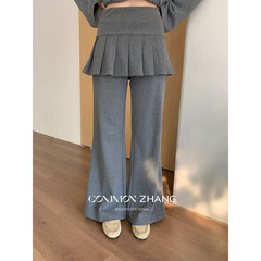 CZ ZHANG秋甜美中腰假两件A字小短裙拼接阔腿休闲喇叭裤女B31186