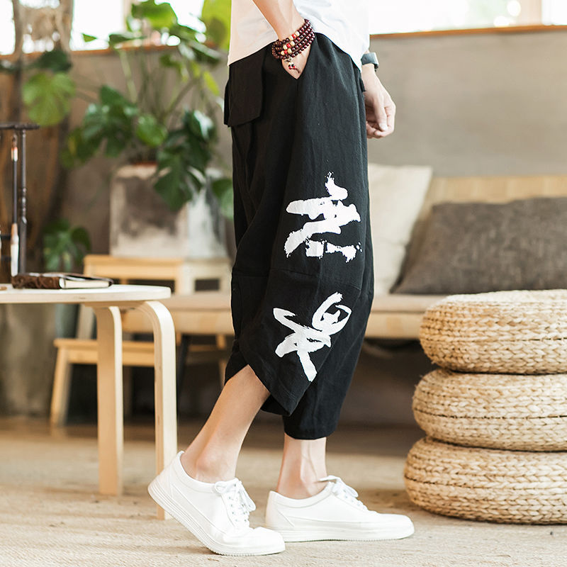 Pantalones cortos de lino de verano Pantalones de moda sueltos más tamaño pantalones cortos pantalones de playa pantalones de pierna ancha pantalones de linterna pantalones cortos