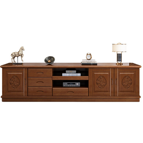Modern Chinese style solid wood TV cabinet floor cabinet coffee table set small apartment living room background cabinet extendable storage integrated cabinet
