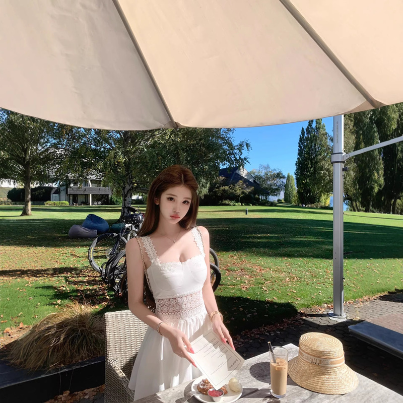 Jmshop White Lace Trim Tencel Linen Mini Dress