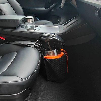 Car cup holder/beverage holder Cup Holder, Car Water Cup Bag - thickened-leather-passenger-center-control-model-black-orange-extra-large