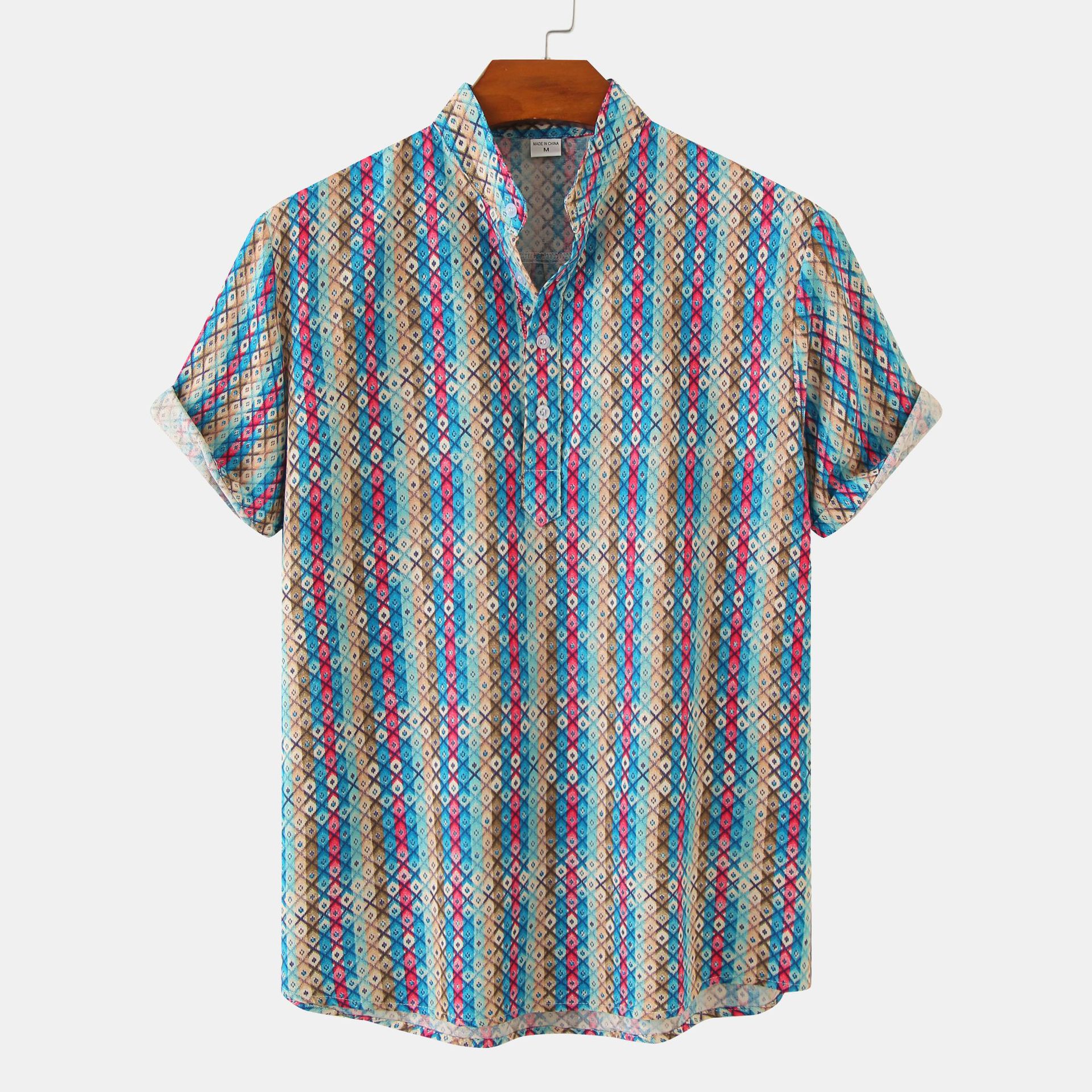 2018 verano nuevo comercio exterior patrón playa camisa de manga corta transfronteriza europea y americana tamaño verano camuflaje impreso camisa para hombres