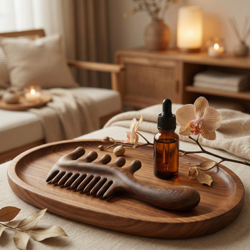 Sandalwood Meridian Massage Comb Wide Thick Teeth Double Sided Scalp Care 10-15cm quality and texture