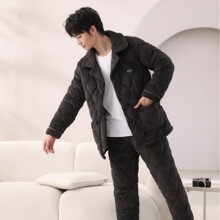 男士睡衣冬季加绒加厚珊瑚绒法兰绒秋冬男款夹棉两件套装厂家直销