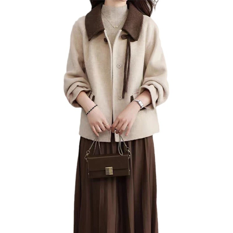 가을과 겨울 새로운 양면 캐시미어 코트 여성용 짧은 순수 울 모직 작업복 모직 코트 플러스 사이즈