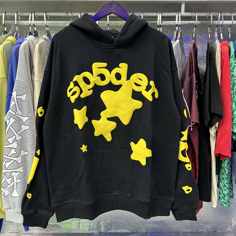 Venta al por mayor europea y americana hip hop cantante mismo estilo burbuja pelo carta 555555 impreso hombres y mujeres pareja suéter con capucha traje