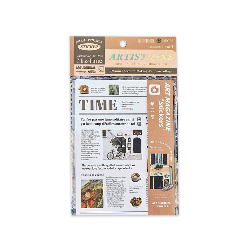 Paquete de pegatinas de diez luces, serie de dibujos de arte, periódicos y periódicos, pegatinas temáticas, bolsas de pegatinas decorativas de materiales paisajísticos