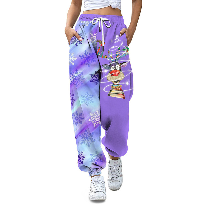 New Sweatpants Christmas Theme 3D Digital Printing Elk Pattern Women's Casual Sports Harem Pants