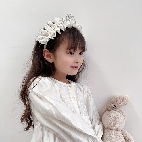 New Lolita Princess Lace Pearl Diamond Crown Children's Birthday Party Veil Headdress Hair Accessories Headband
