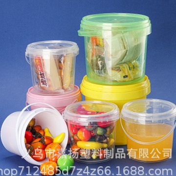 加厚耐高温密封塑料桶食品级1L糖果零食包装桶透明手提小圆桶带盖