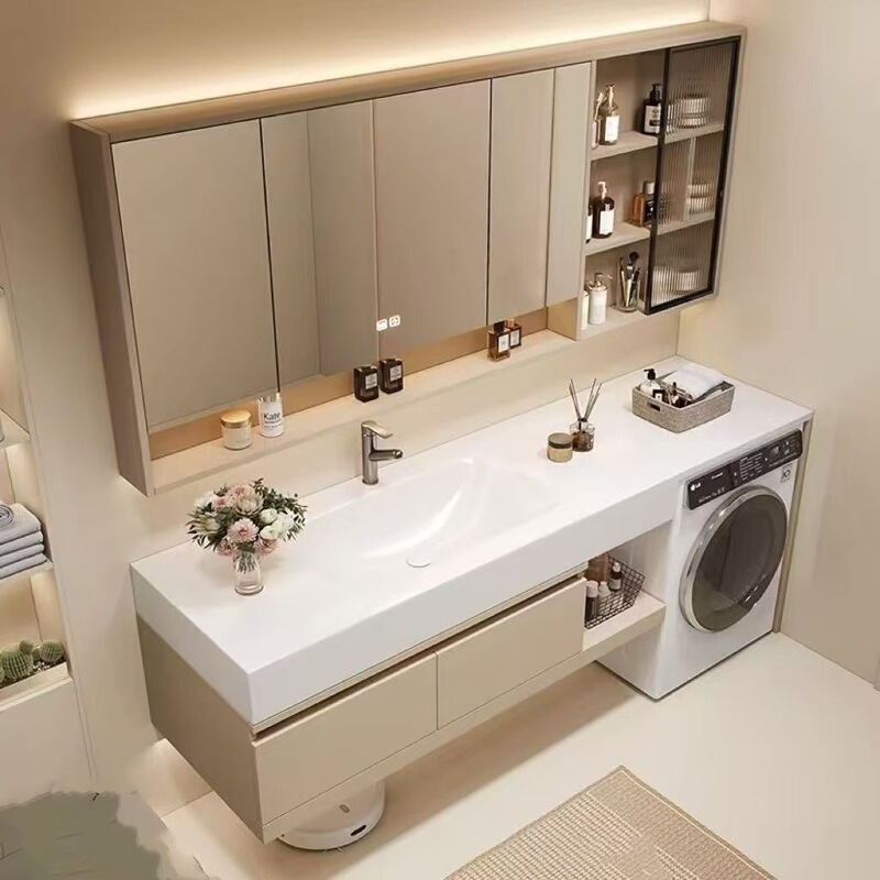 New Style Balcony Washing Machine Bathroom Cabinet, Simple Bathroom Cabinet with Integrated Ceramic Basin, Bathroom Sink with Integrated Basin New Style Balcony Washing Machine Bathroom Cabinet, Simple Bathroom Cabinet with Integrated Ceramic Basin, Bathroom Sink with Integrated Basin