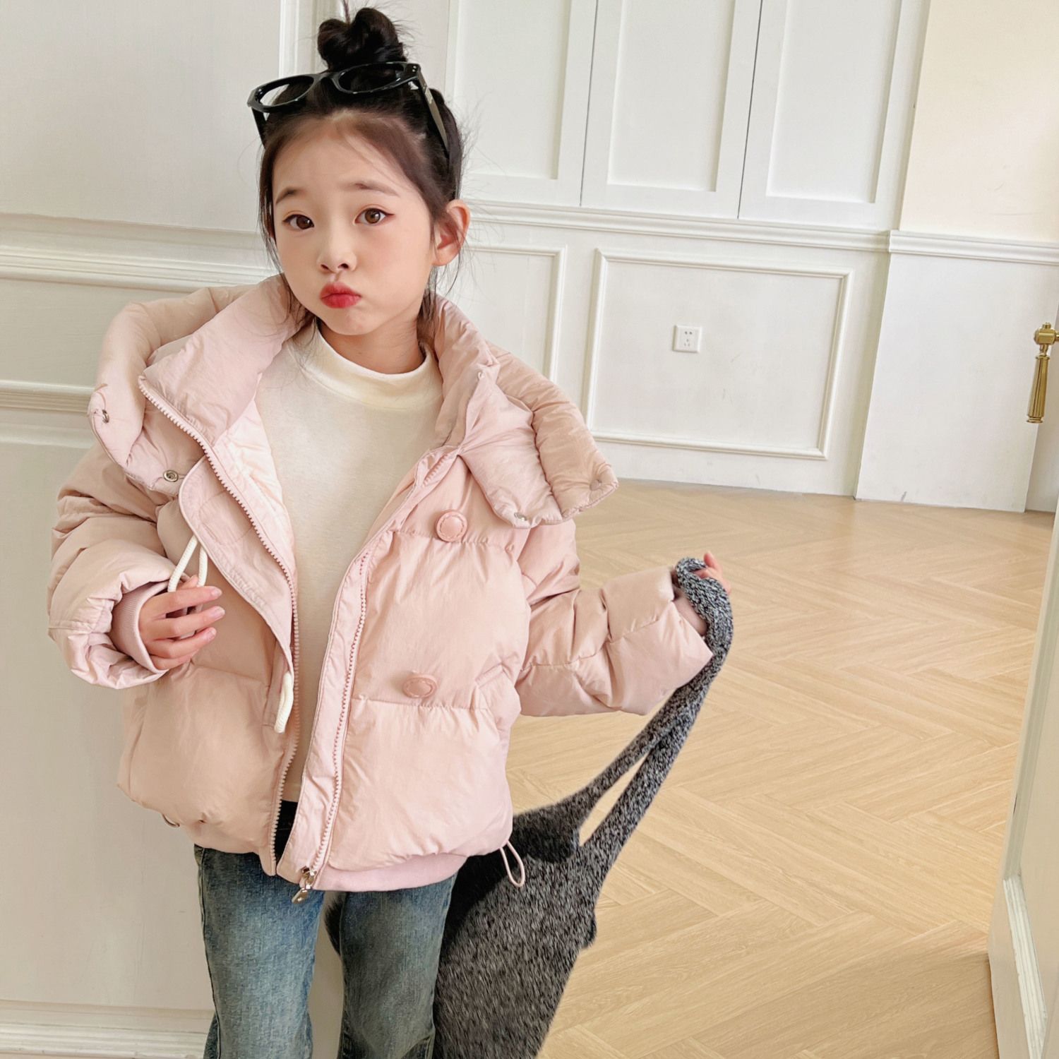 2025冬季新款童装儿童中大童女童韩版羽丝绒丝服厚款连帽外套短款