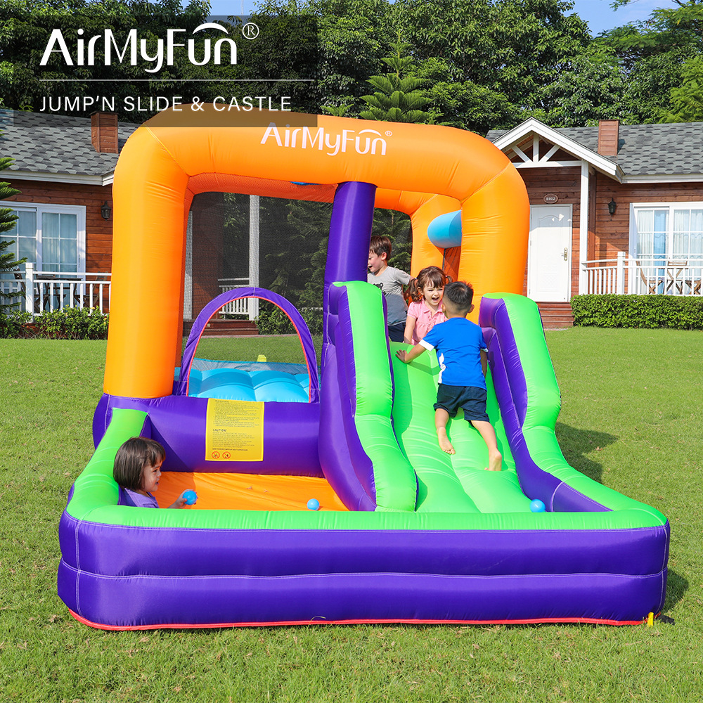 AMF | Castillo inflable para el hogar, fiesta al aire libre, parque de atracciones infantil pequeño, trampolín inflable, tobogán combinado, piscina de olas