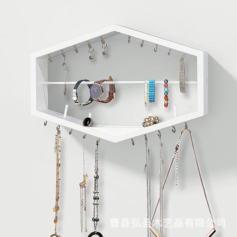 Estante creativo de madera para colgar en la pared Estante de almacenamiento de joyas para colgar en la pared Reloj de gran capacidad con pulsera con gancho Accesorios de exhibición