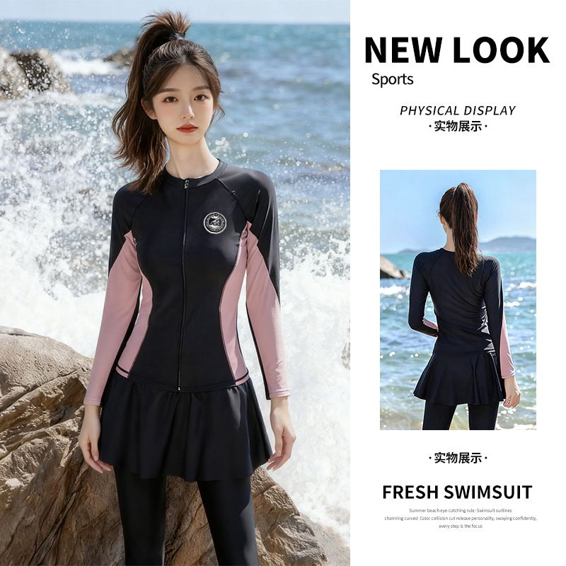 Swimsuit for Women 2024 New Split Long-Sleeved Pants Sun Protection Conservative High-End Surfing and Snorkeling Jellyfish Large Size Swimsuit