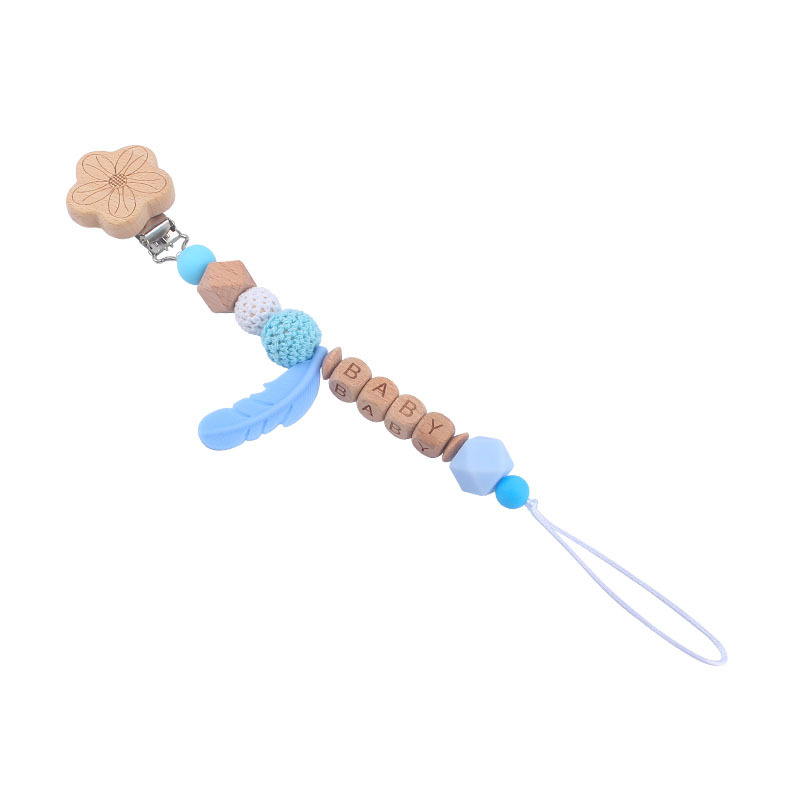 Nuevo DIY nombre del bebé calmante silicona pluma chupete anti-gota cadena bebé juguete haya animal chupete clip