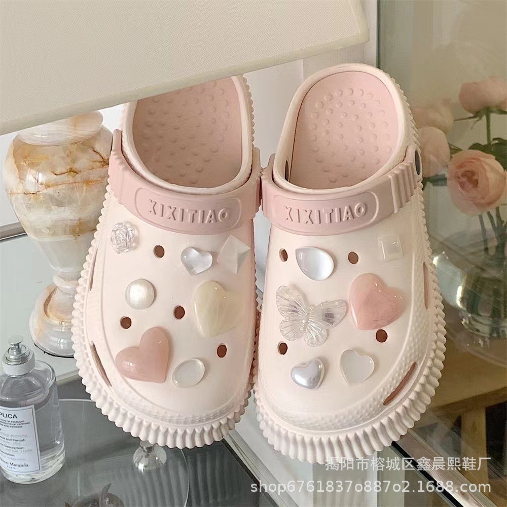 2024 New Heightened Cave Shoes Women's Outwear DIY Non-slip Baotou Beach Sandals Fashionable Cute