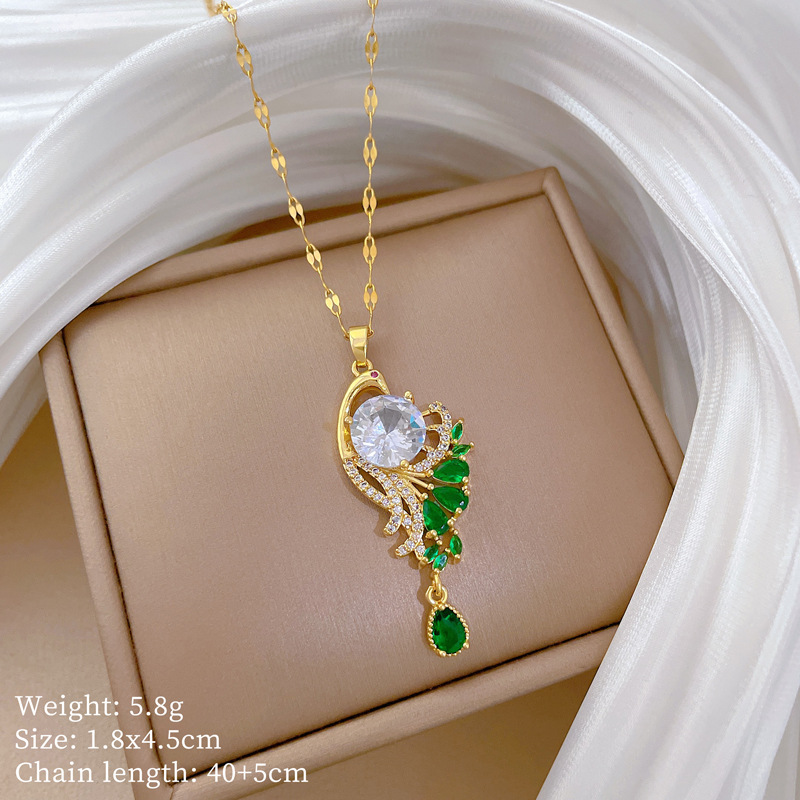 【钛钢】轻奢微镶真金孔雀开屏项链女新款锁骨链轻奢小众设计感详情13