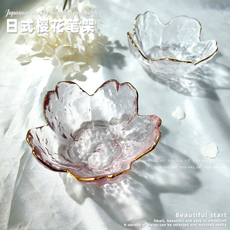 美甲工具櫻花筆架光療筆放筆架多格玻璃放筆台洗筆杯調色多功能