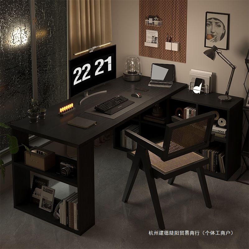 Corner Desk with Bookshelf, L-Shaped Computer Desk, Student Home Writing Desk, Girls' Dressing Table, Bedroom Table