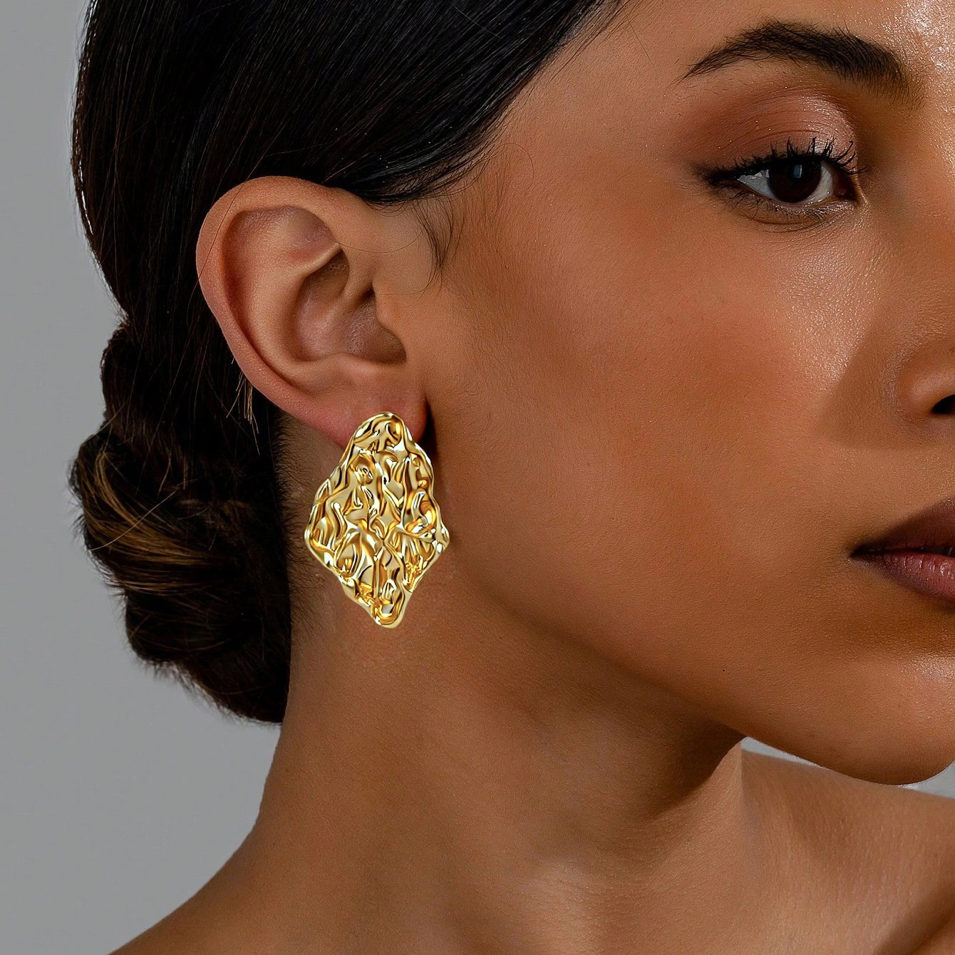 Personalised Lava Texture Stud Earrings In Stainless Steel Gold_voghion.com
