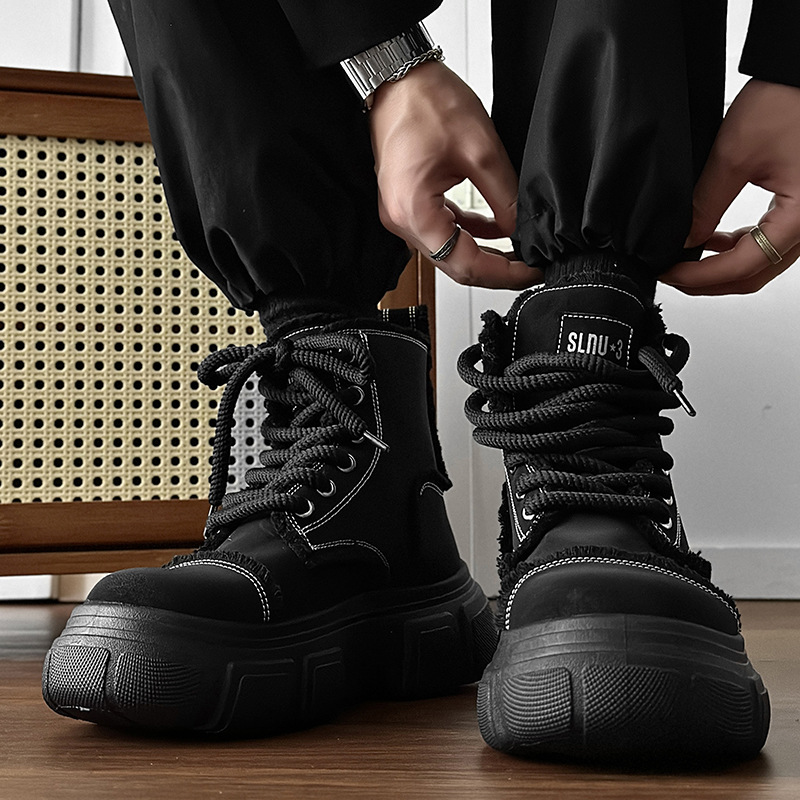 Men's Martin Boots Leather Work Boots High Top Motorcycle Style_voghion.com