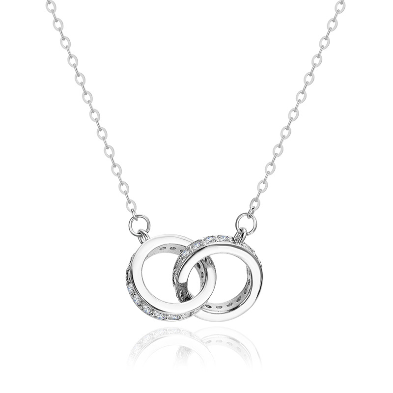S925 plata esterlina doble anillo hebilla collar Mujer simple luz lujo nicho de alto grado diamante incrustado anillo colgante clavícula cadena