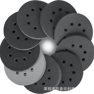 Cross-Border 5-inch 8-hole flocking disc sand suit Silicon Carbide water mill black sand 125mm self-adhesive plate back velvet sandpaper sheet