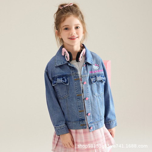 Hello Kitty Girls' Autumn Jacket New Cartoon Little Girls' Denim Jacket