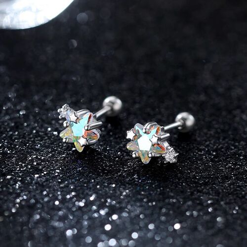 Glitter Star Earrings for Women, Light Luxury and Elegant, Five-Pointed Star Earrings, Korean Style, Sleep-Friendly, Screwless Screw Fastener, Autumn and Winter Edition