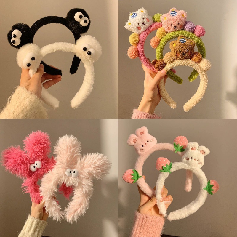 Donne, Nuovo accessorio dolce dei cartoni animati, Fascia per capelli in peluche per bambini, Grazioso ornamento per capelli per lavarsi il viso_voghion.com