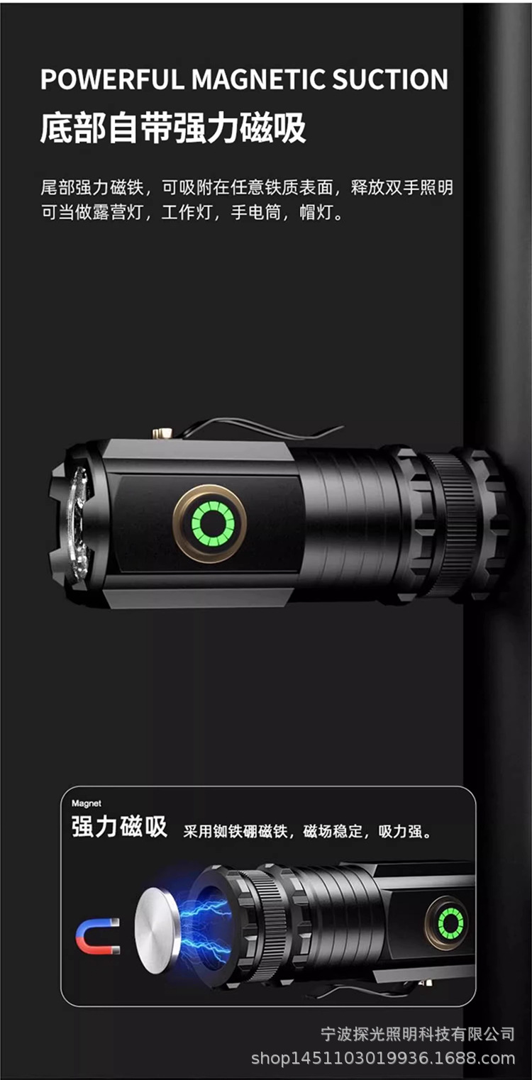 Tangguang Outdoor Strong Light Ultra-Bright Mini Household Magnetic Zoom Three-Eye Long-Range Small Portable Tactical Flashlight